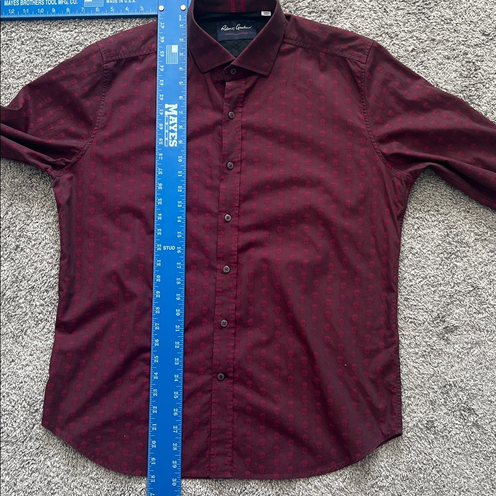 Robert Graham Burgundy Skulls Long Sleeve Button-Down Shirt with Flip Cuffs - XL - Picture 6 of 8